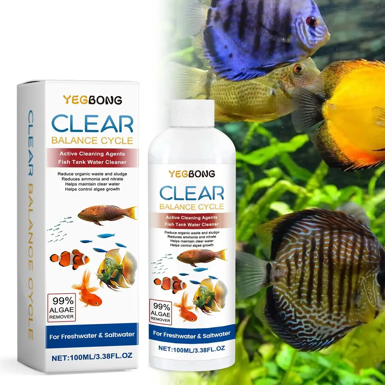 Aquarium Fish Quality - Algenentferner für Aquarien, klärt schmutziges Wasser,