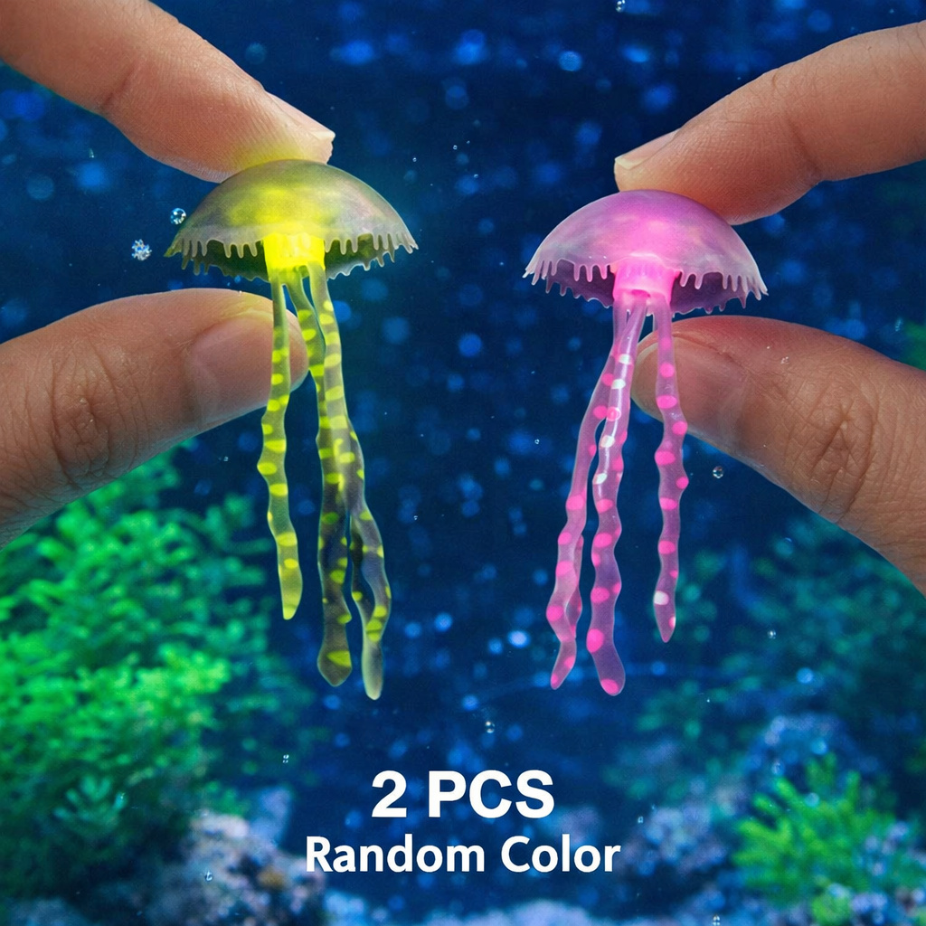 Fish Toys For Aquarium - Leuchtende Simulations-Quallen, 2 Stück, zufällige Farbe,